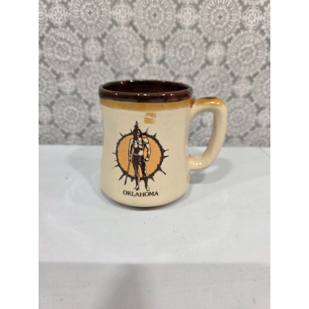 Vintage Oklahoma Native American Warrior Ceramic Coffee‎ Mug Souvenir Cup Decor